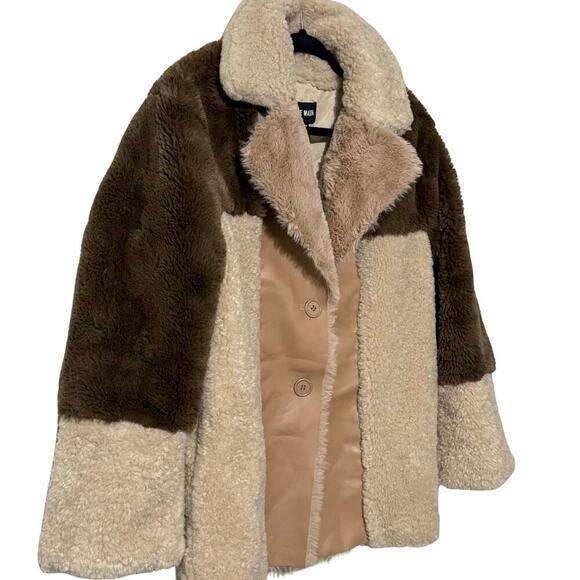 STEVE MADDEN Willow Coat Sherpa Faux Fur Leather Color Block Jacket NWT Medium - Picture 5 of 8